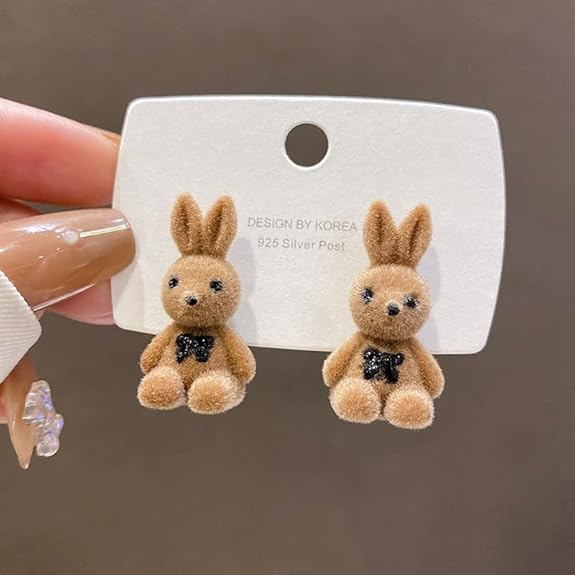 Korean Style Cute Rabbit Earrings – 1 Pair (random Color)