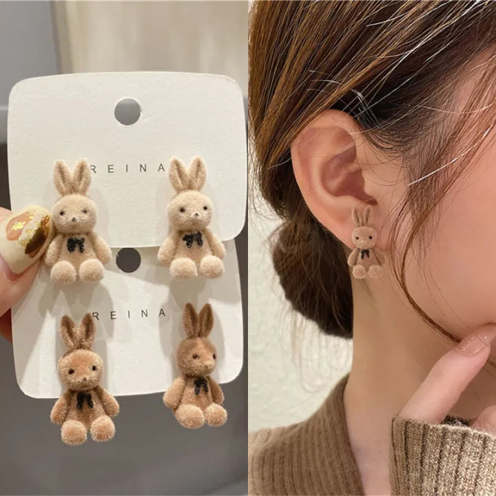 Korean Style Cute Rabbit Earrings โ 1 Pair (random Color)