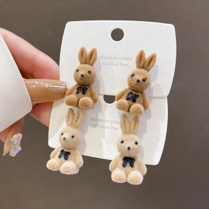 Korean Style Cute Rabbit Earrings – 1 Pair (random Color)