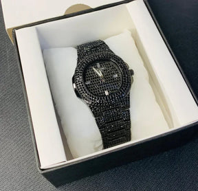Blacked Iced Out Stain-less Steel Chain Watch